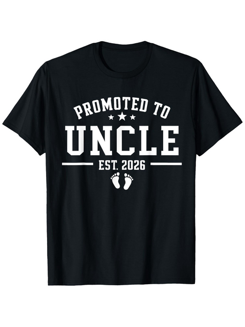 Men's Graphic T-Shirt Promoted To Uncle Est 2026 With Baby Footprints And Bold Lettering T Shirt