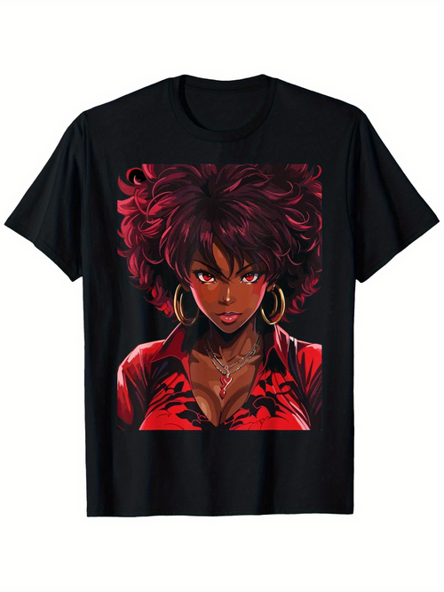 Men's Graphic T-Shirt Bold Red Shirted Woman With Flowing Hair Under Vibrant Shadows