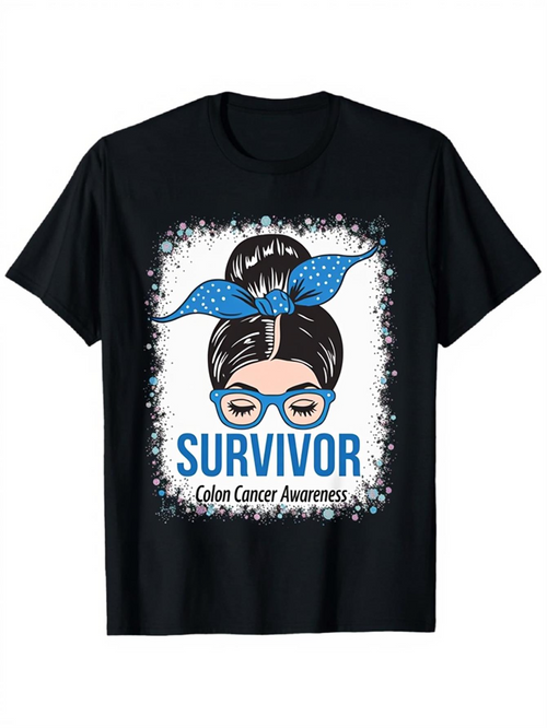 Men's Graphic T-Shirt Survivor Blue Bandana Glasses And Awareness Graphic Woman