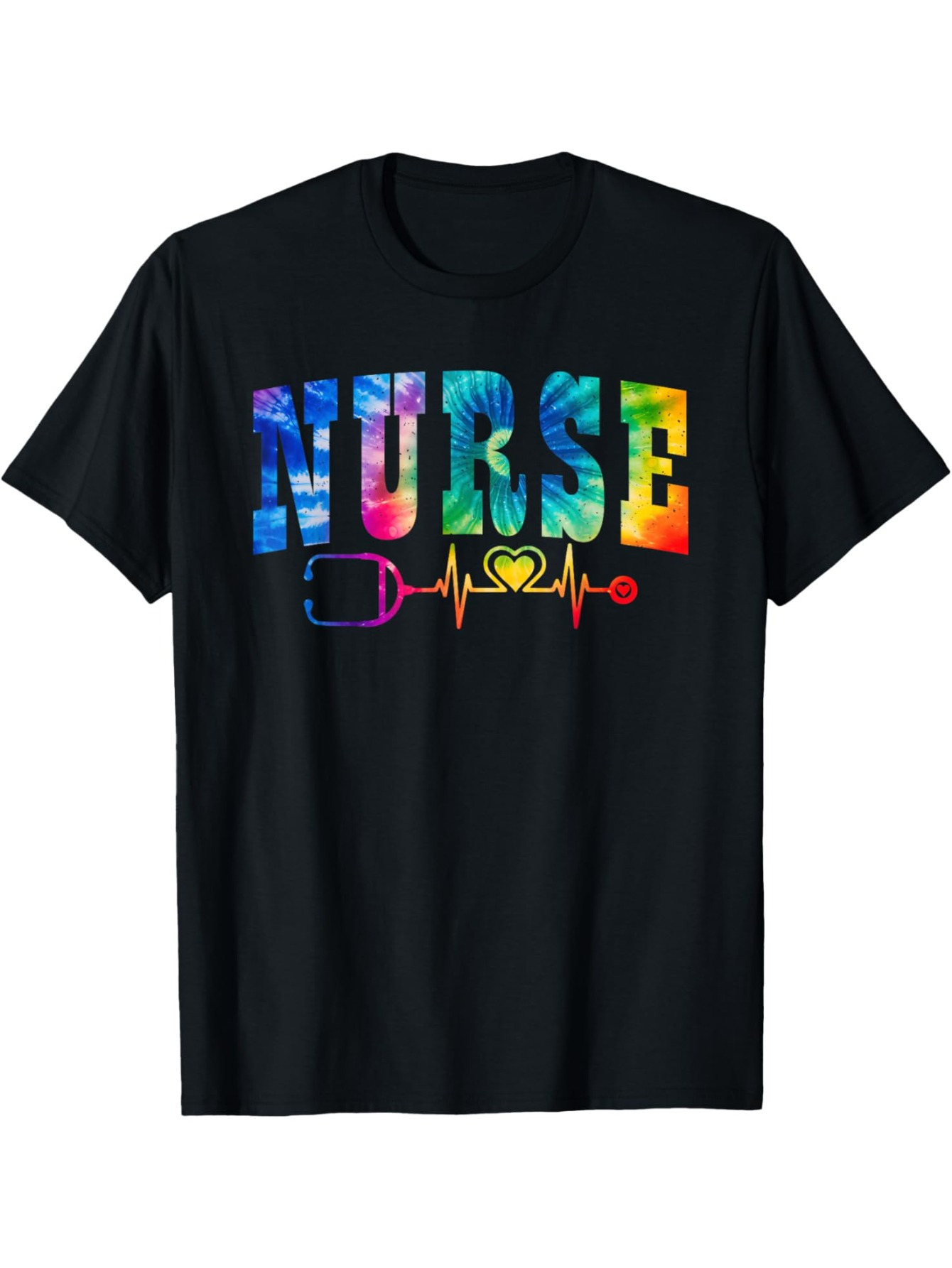 Men's Graphic T-Shirt Nurse Colorful Tie Dye Letters With Stethoscope And Heartbeat Graphic Nurse