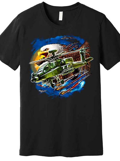 Men's Graphic T-Shirt Explosive Fire And Smoke Among Flying Military Helicopter