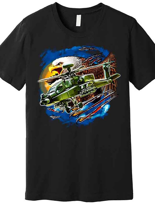 Men's Graphic T-Shirt Explosive Fire And Smoke Among Flying Military Helicopter