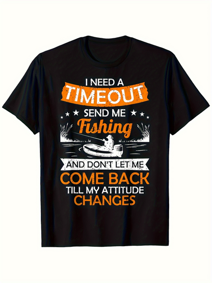 Men's Graphic T-Shirt I Need A Timeout Floating On A Lake With Moonlight Fishing Boat