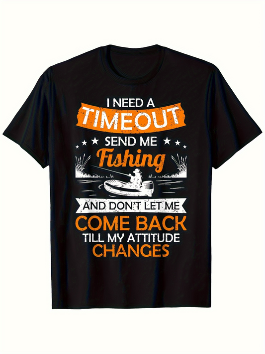 Men's Graphic T-Shirt I Need A Timeout Floating On A Lake With Moonlight Fishing Boat