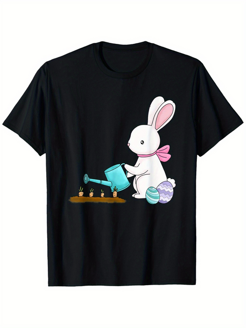 Men's Graphic T-Shirt Pastel Easter Eggs Beside Bunny Watering Garden Plants Rabbit