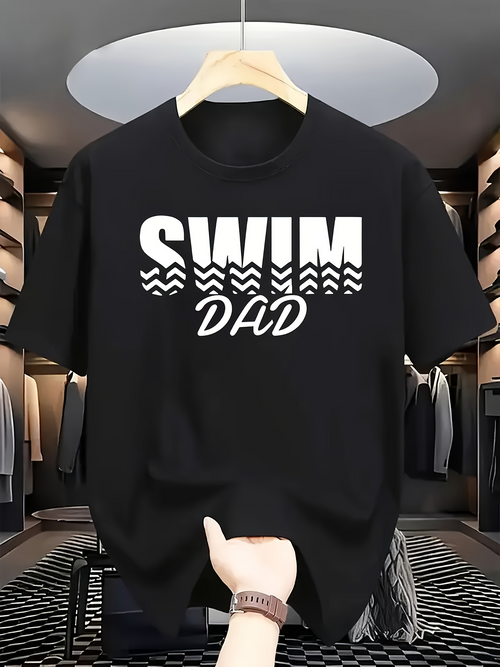 Men's Graphic T-Shirt Swim Dad Bold Text With Wavy Line Decorative Elements T Shirt