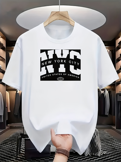 Men's Graphic T-Shirt New York City Letters Bold Large Urban USA Typography Tee