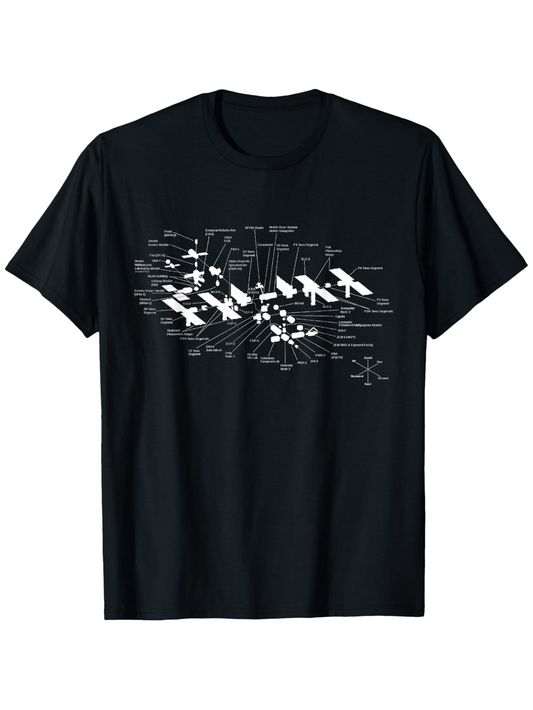 Men's Graphic T-Shirt Technical Diagram Drawing With Flying Jet Fighters Formation