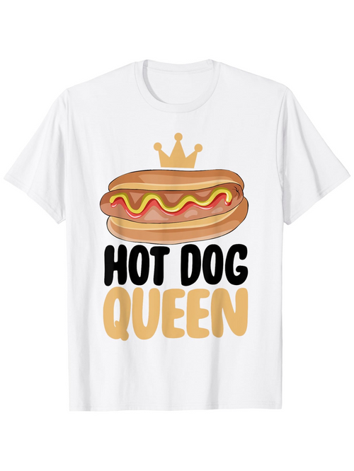 Men's Graphic T-Shirt Hot Dog Queen Cartoon Sausage With Yellow Crown And Bun Hot Dog