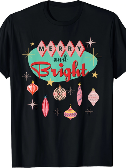 Men's Graphic T-Shirt Merry And Bright Retro Pastel Holiday Baubles With Sparkling Accents Christmas Ornament