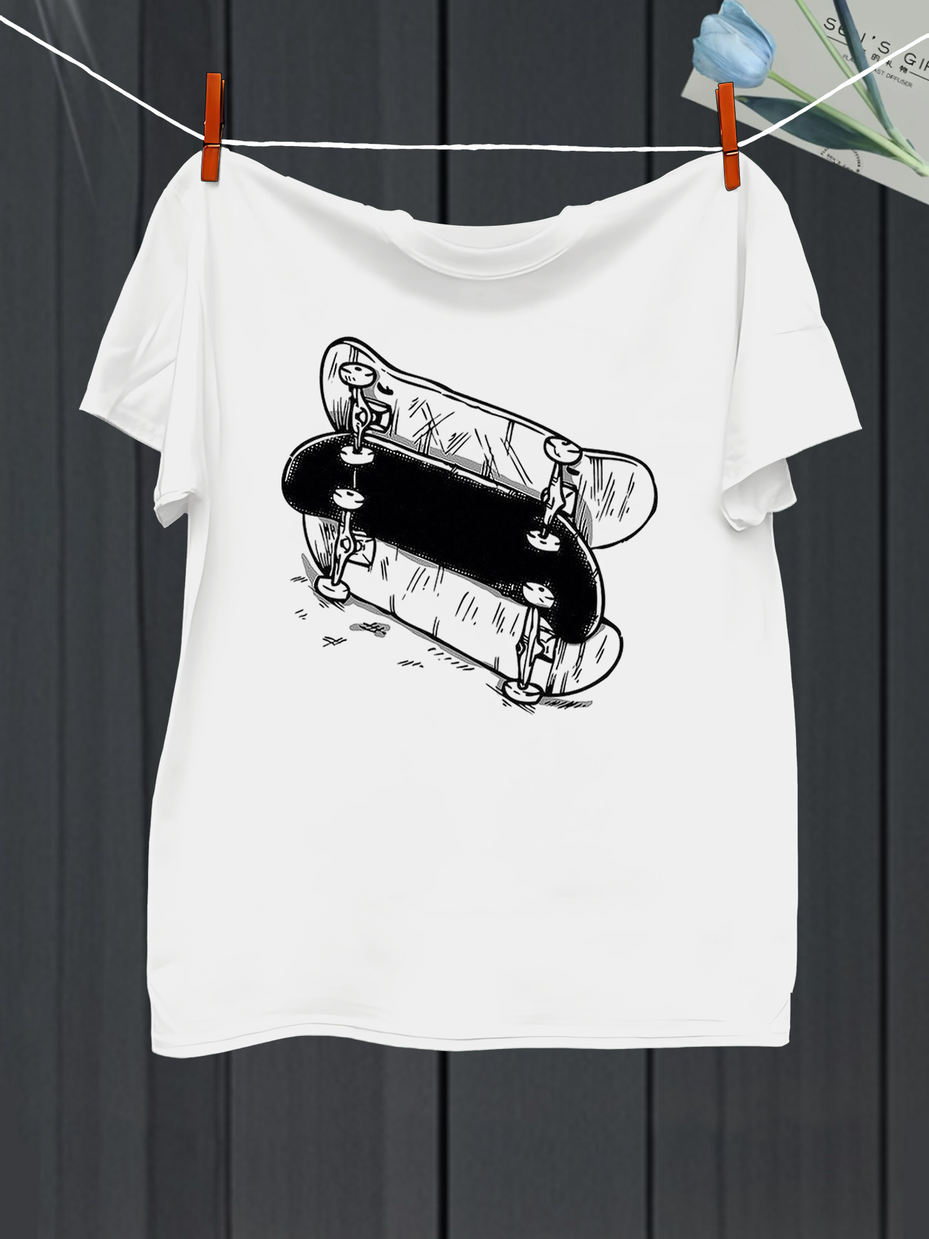 Men's Graphic T-Shirt Quirky Boys Stretching Oversized Skateboard On White T Shirt