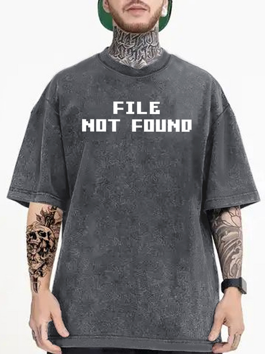 Men's Graphic T-Shirt File Not Found Bold Lettering On Washed Black Tshirt