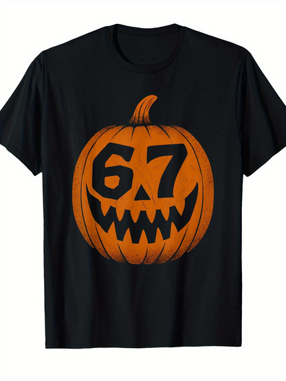 Men's Graphic T-Shirt Spooky Grinning Pumpkin With Number Carving Jackolantern