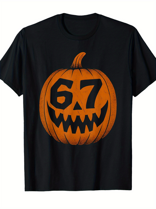 Men's Graphic T-Shirt Spooky Grinning Pumpkin With Number Carving Jackolantern