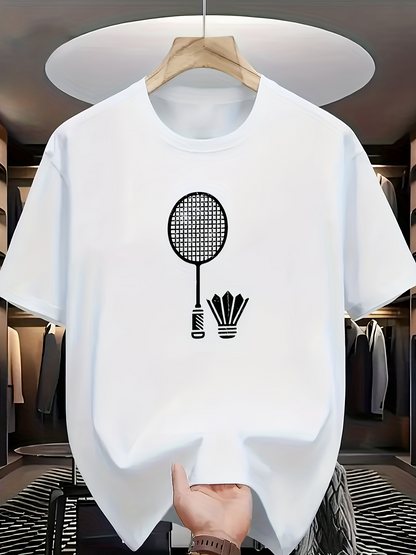 Men's Graphic T-Shirt Minimal Graphic Of Two Shuttlecocks And One Badminton Racket
