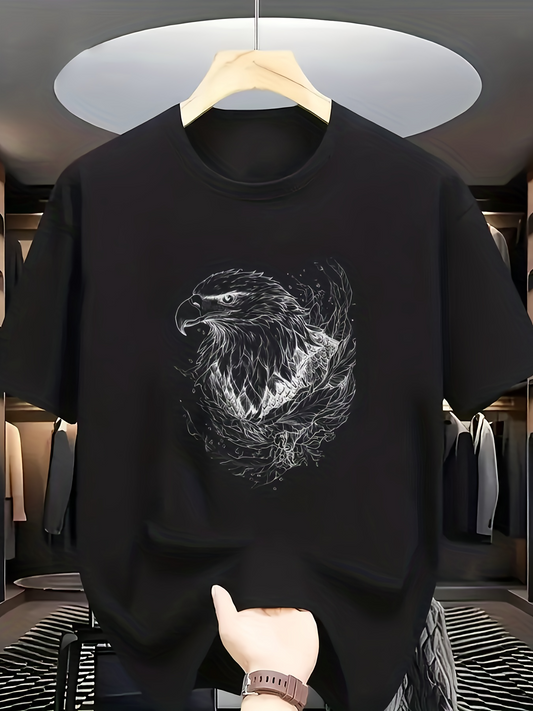 Men's Graphic T-Shirt Dynamic Smoke Art Swirling Lines Forming Powerful Eagle Head