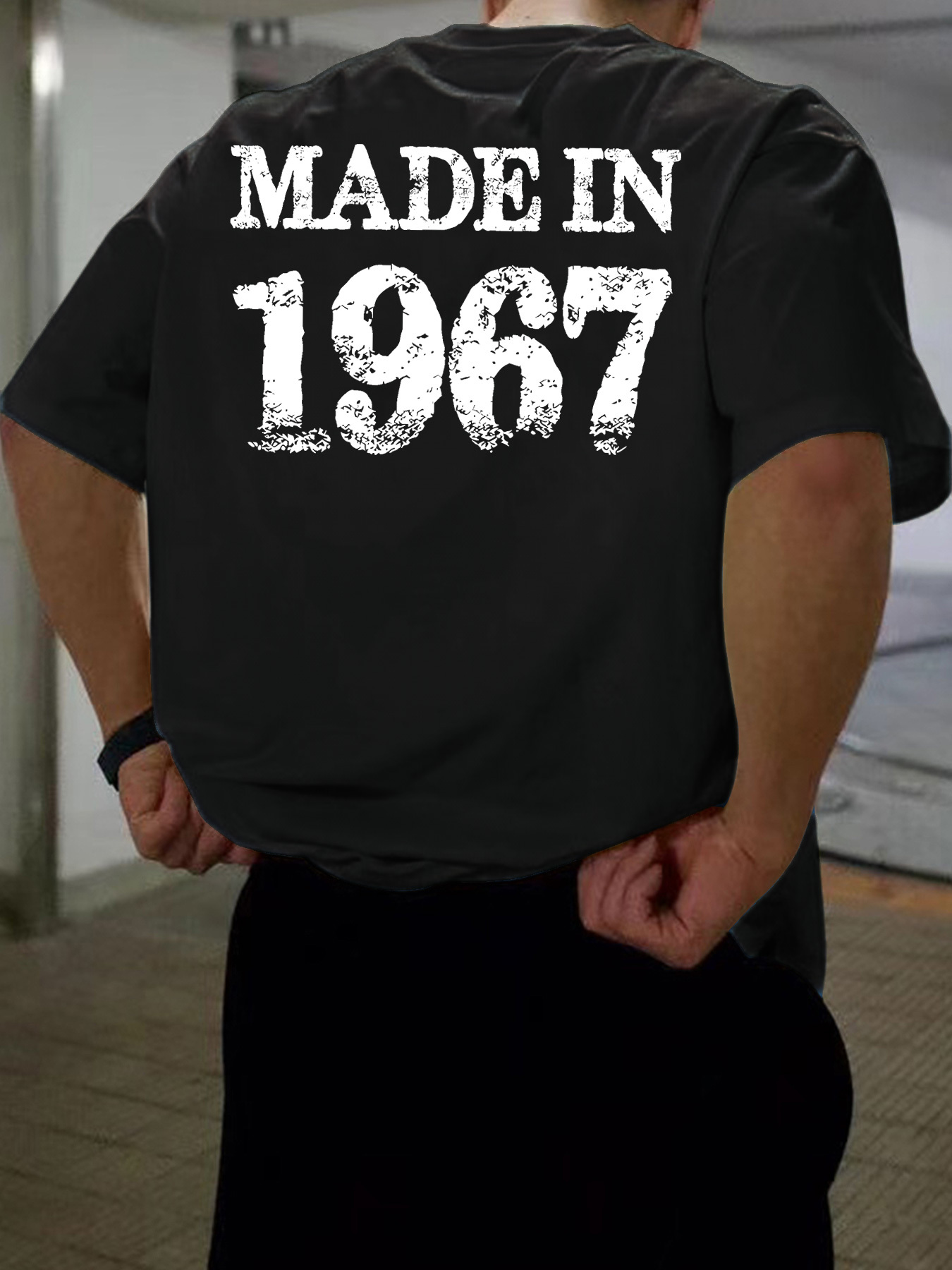 Men's Graphic T-Shirt Made In Bold Distressed White Letters Under Large Number Print