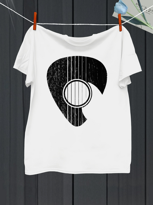 Men's Graphic T-Shirt Stylized Monochrome Abstract Guitar Pick With String Pattern
