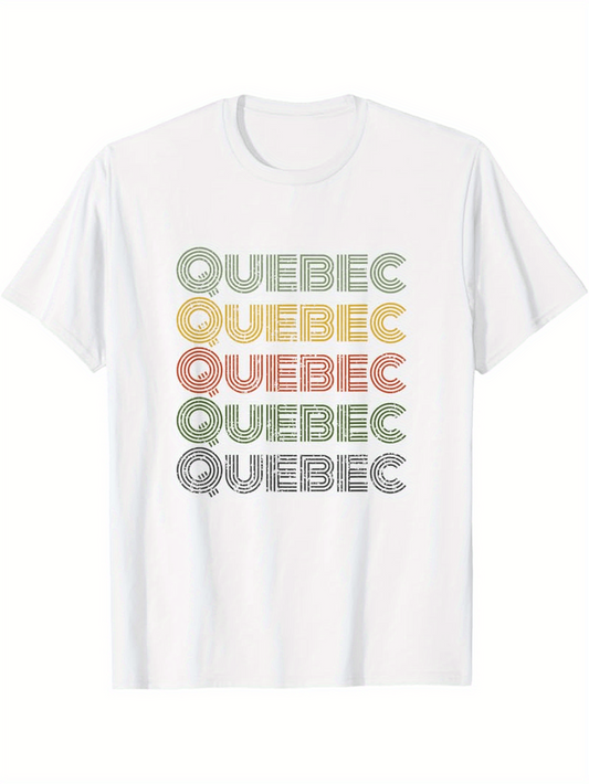 Men's Graphic T-Shirt Quebec Repeated Text In Retro Color Style Typography Quebec