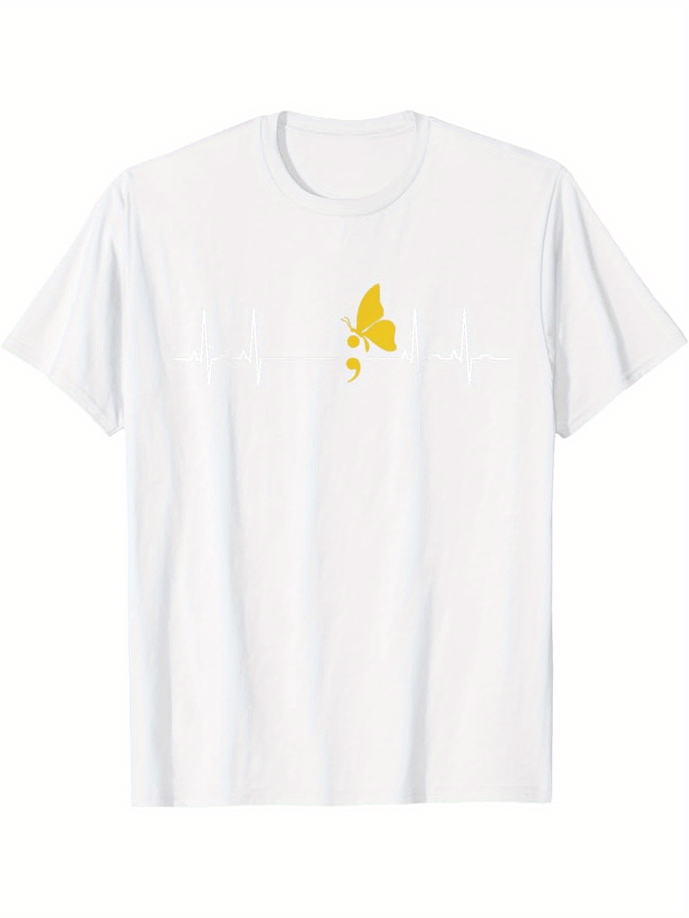 Men's Graphic T-Shirt Minimalist Yellow Butterfly Among Faint Dots Centered On Chest Butterfly