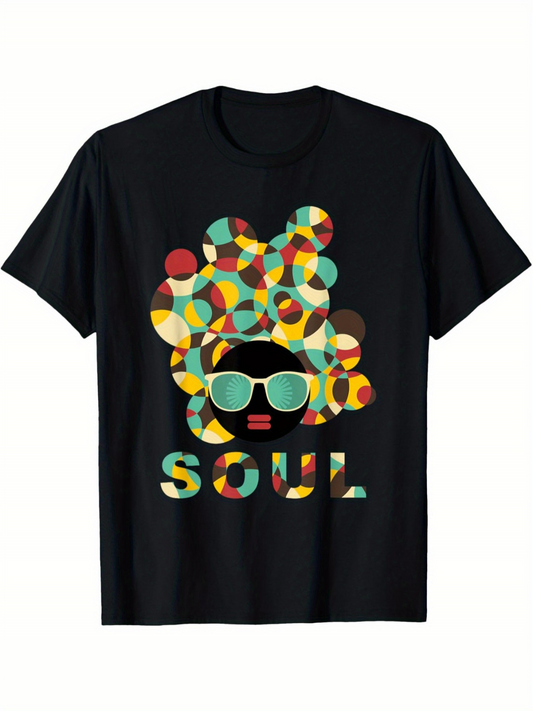 Men's Graphic T-Shirt Soul Multicolored Geometric Circles Forming Funky Retro Portrait