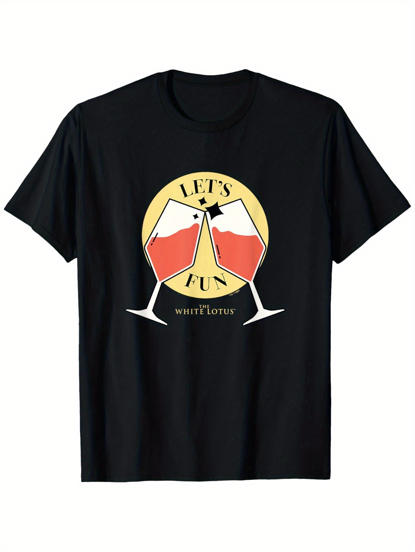 Men's Graphic T-Shirt Lets Fun Toasting Wine Glasses With Pink Liquid And Circular Background