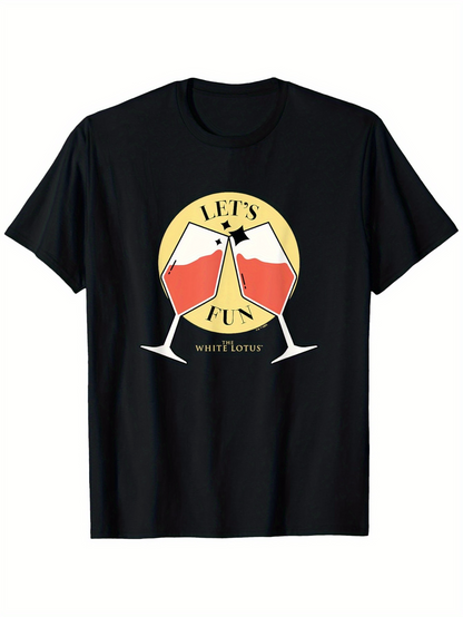 Men's Graphic T-Shirt Lets Fun Toasting Wine Glasses With Pink Liquid And Circular Background