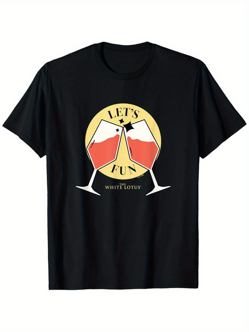 Men's Graphic T-Shirt Lets Fun Toasting Wine Glasses With Pink Liquid And Circular Background