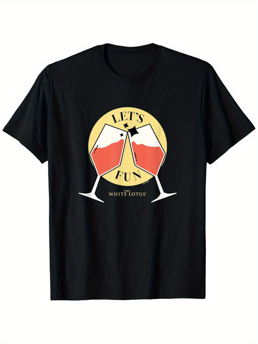 Men's Graphic T-Shirt Lets Fun Toasting Wine Glasses With Pink Liquid And Circular Background