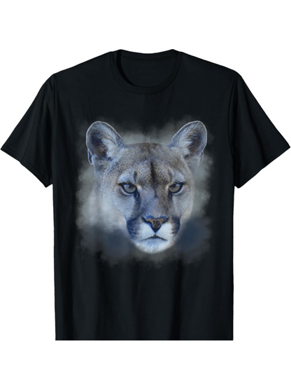 Men's Graphic T-Shirt Mystical Foggy Atmosphere With Realistic Fierce Wild Mountain Lion