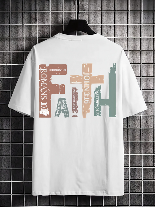 Men's Graphic T-Shirt Romans Faith Letters Forming A Wooden Cross Graphic