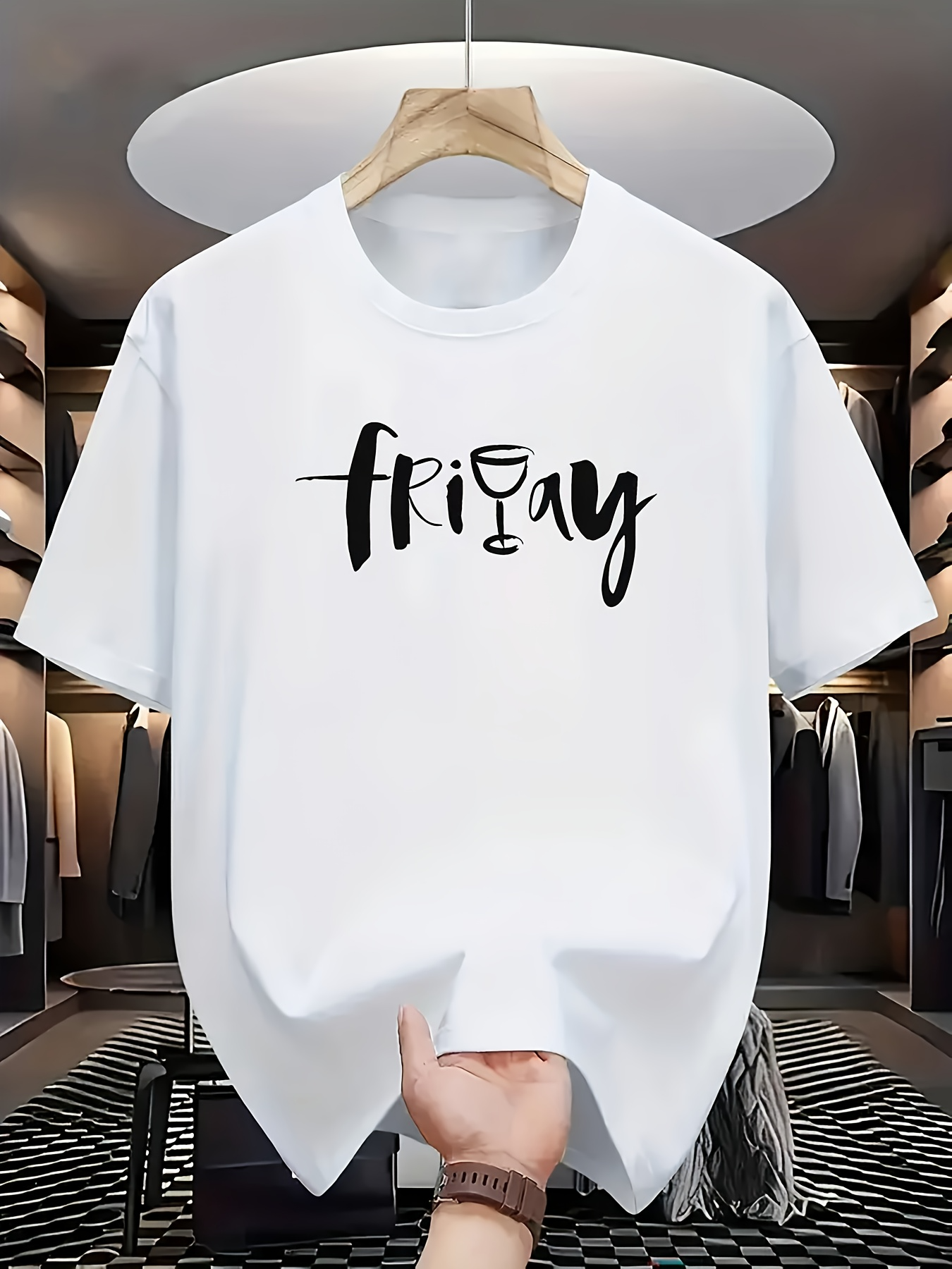 Men's Graphic T-Shirt Stylized Script Lettering With Wine Glass Element Friday