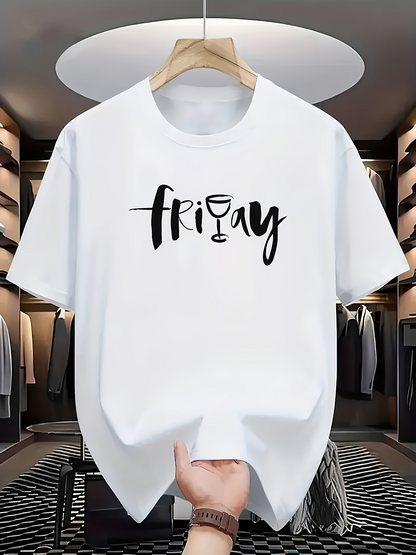 Men's Graphic T-Shirt Stylized Script Lettering With Wine Glass Element Friday