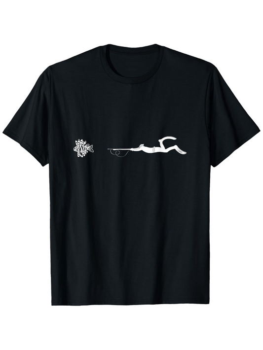 Men's Graphic T-Shirt Minimalist White Line Drawing With Abstract Swimmer Figure Motion Water Ripples