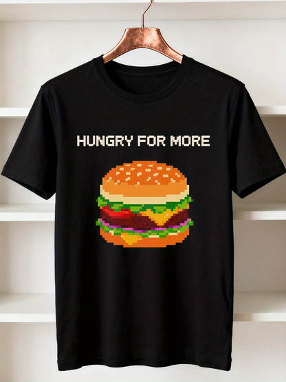Men's Graphic T-Shirt Hungry For More Juicy Pixel Cheeseburger With Lettuce Tomato Cheese Delicious Layers