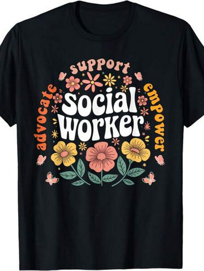 Men's Graphic T-Shirt Advocate Support Empower With Floral Blooms And Lush Green Leaves Social Worker