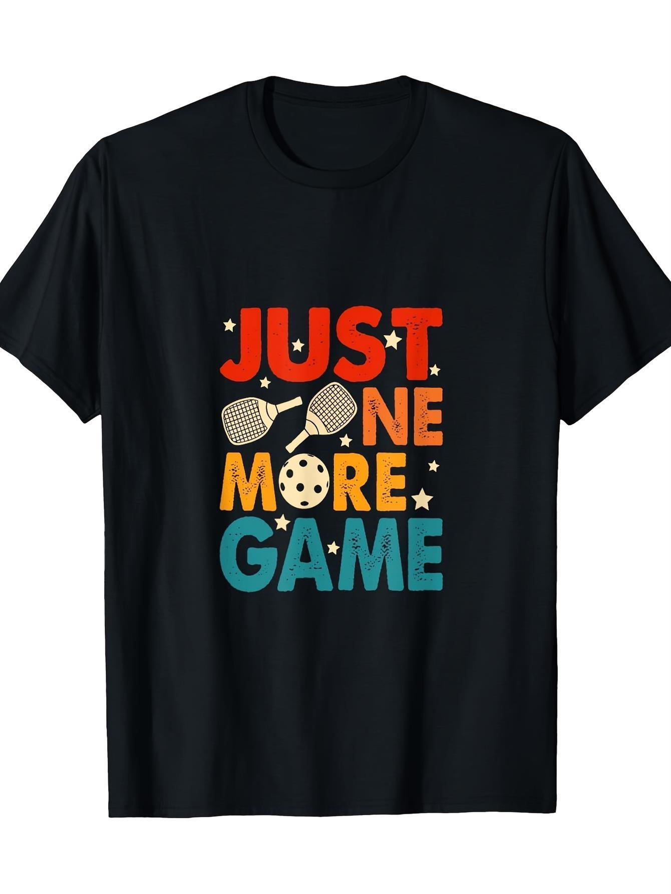 Men's Graphic T-Shirt Just One More Game With Colorful Stars And Sports Equipment