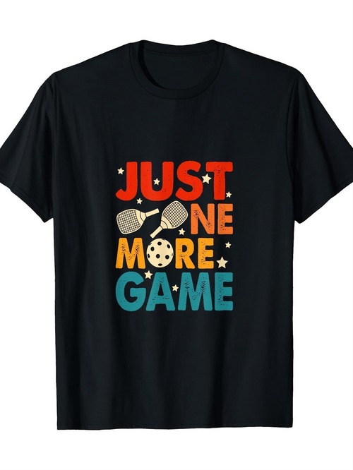 Men's Graphic T-Shirt Just One More Game With Colorful Stars And Sports Equipment