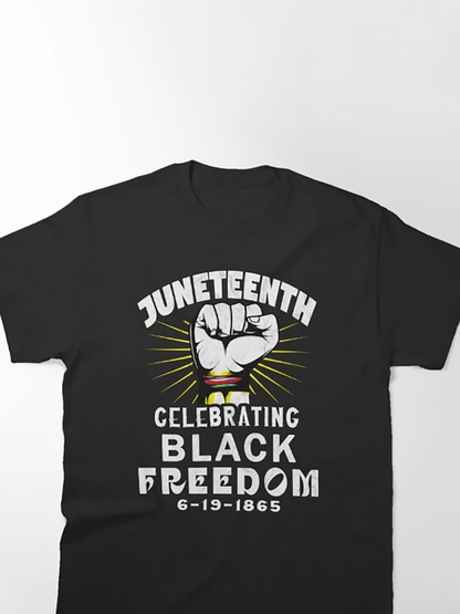 Men's Graphic T-Shirt Juneteenth Celebrating Black Freedom With Raised Fist And Radiating Sunburst