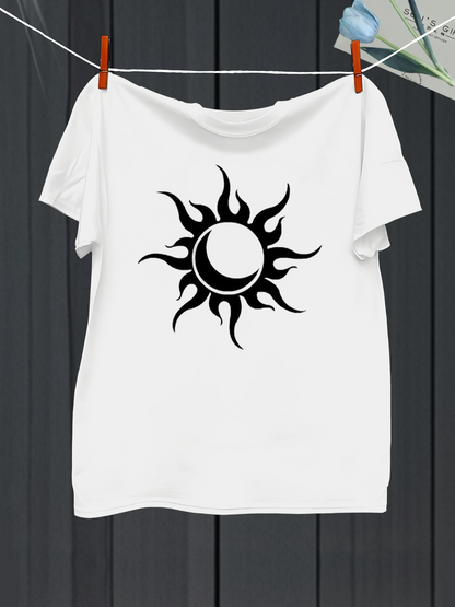 Men's Graphic T-Shirt Flowing Sun Rays Encircling A Crescent Moon Graphic Symbol