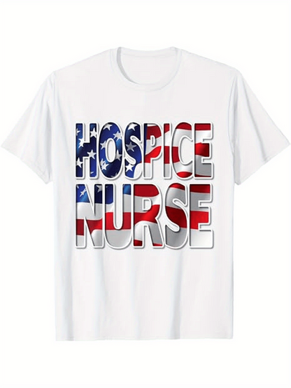 Men's Graphic T-Shirt Hospice Nurse American Flag Colors And Bold Lettering Print
