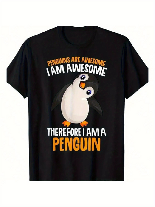 Men's Graphic T-Shirt Penguins Are Awesome Cartoon With Smiling Cute Standing Penguin