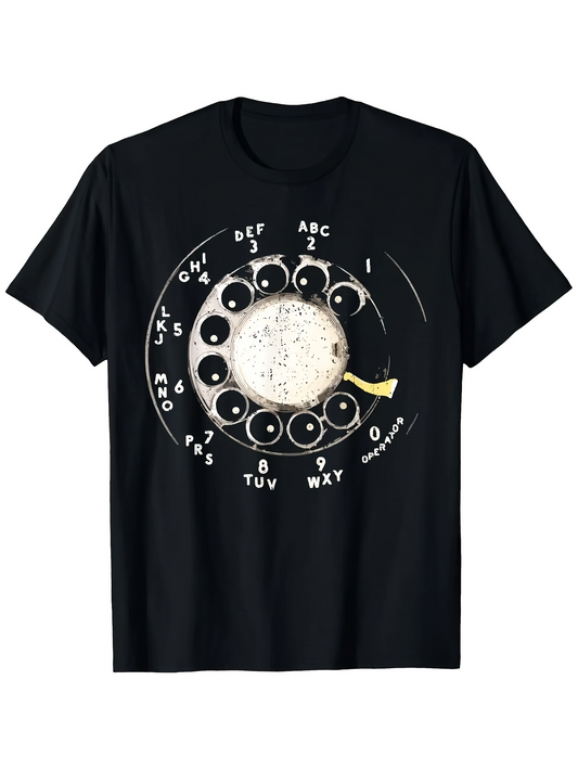 Men's Graphic T-Shirt Vintage Numbers And Letters Rotating Dial Telephone