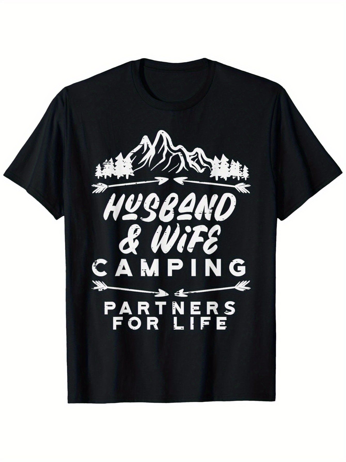 Men's Graphic T-Shirt Husband Wife Camping Under Snowy Mountains And Pine Forest T Shirt