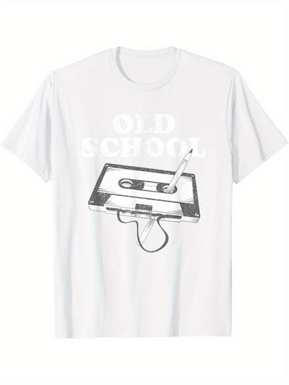 Men's Graphic T-Shirt Old School Retro Cassette Tape With Unwound Ribbon And Pencil