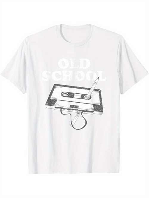 Men's Graphic T-Shirt Old School Retro Cassette Tape With Unwound Ribbon And Pencil