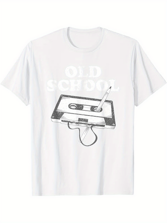 Men's Graphic T-Shirt Old School Retro Cassette Tape With Unwound Ribbon And Pencil