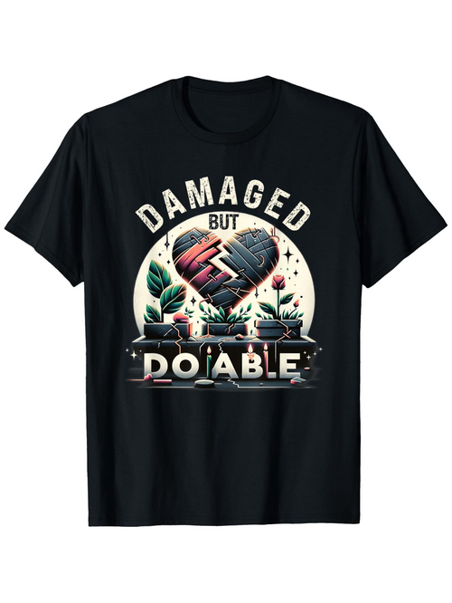 Men's Graphic T-Shirt Damaged But Doable Broken Multicolored Heart With Green Leaves And Plants