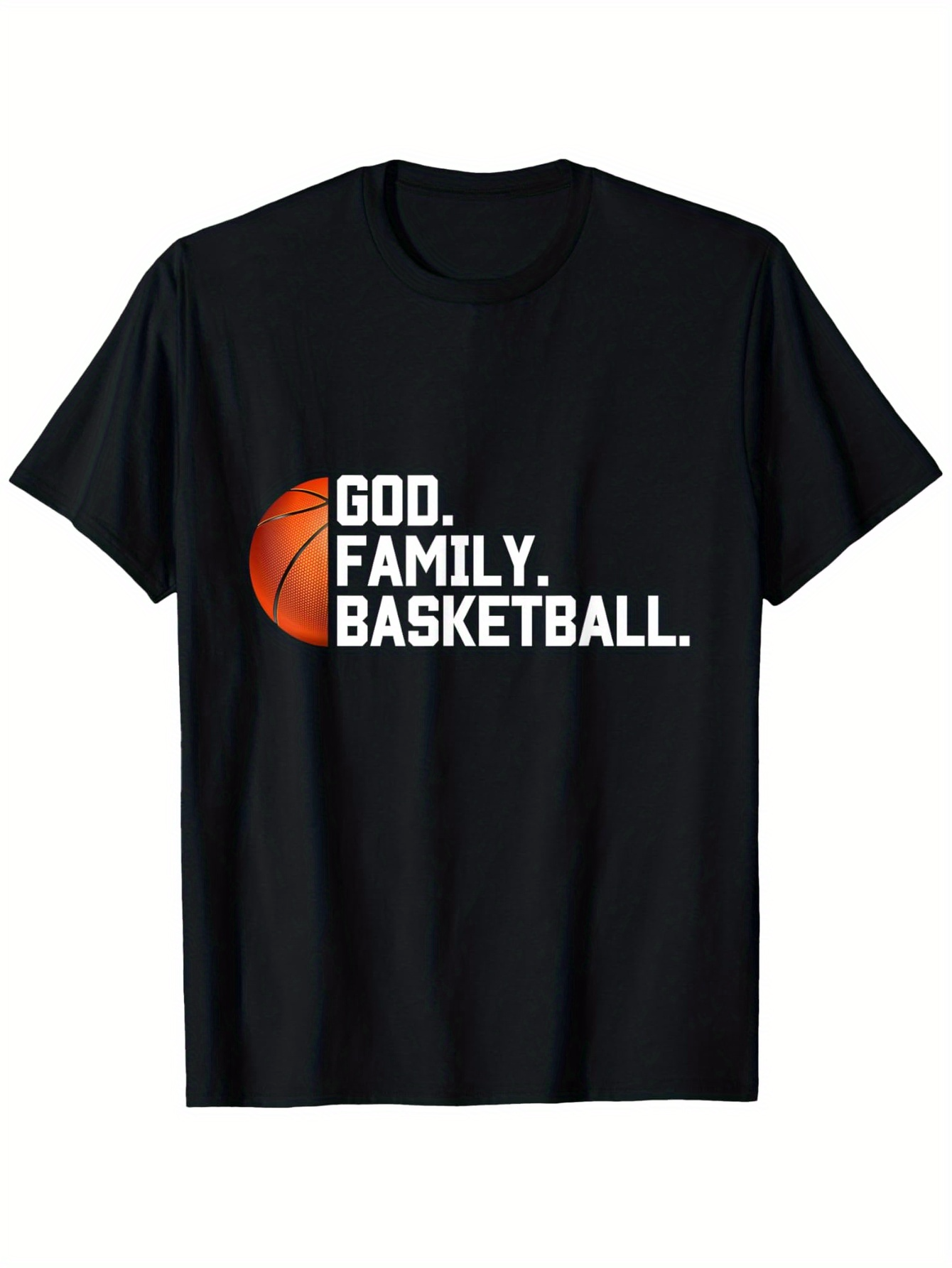 Men's Graphic T-Shirt God Family Basketball With An Orange Ball Silhouette Centered On Shirt