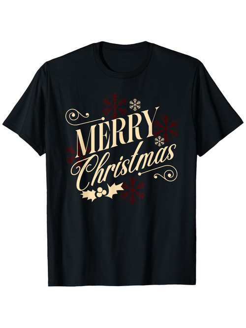 Men's Graphic T-Shirt Merry Christmas Golden Lettering With Holly Snowflakes And Festive Elements Christmas